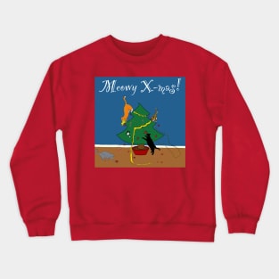 Meowy X-mas mayhem with background Crewneck Sweatshirt